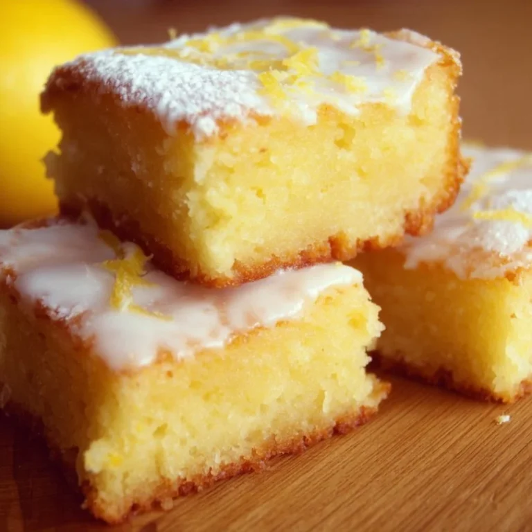 Delicious lemon brownies with a zesty topping served on a white plate