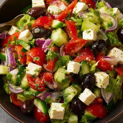 Mediterranean Greek salad with fresh vegetables and feta cheese