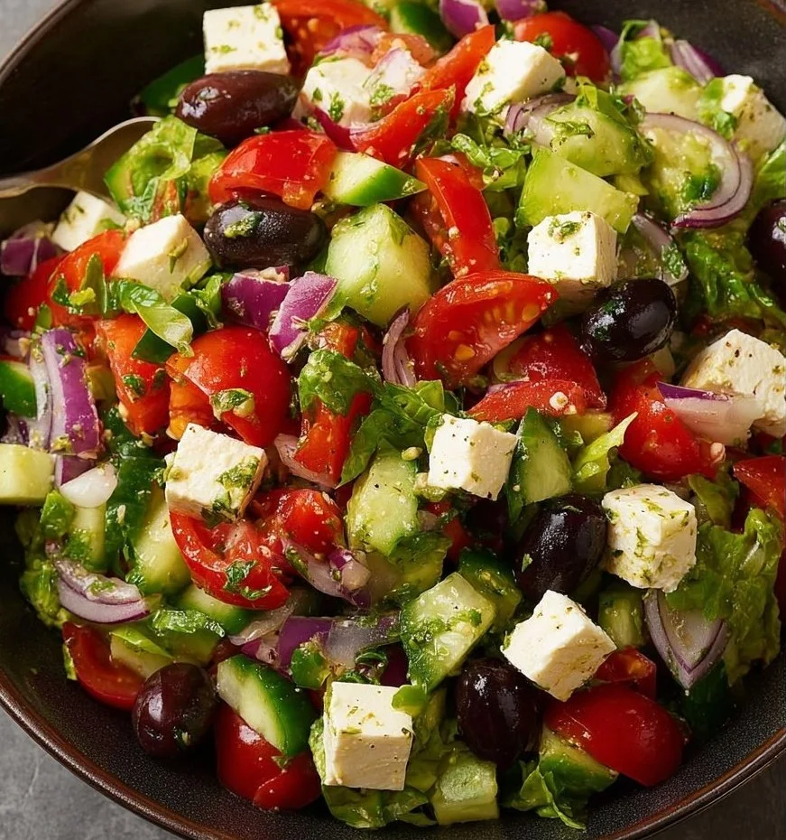Mediterranean Greek salad with fresh vegetables and feta cheese