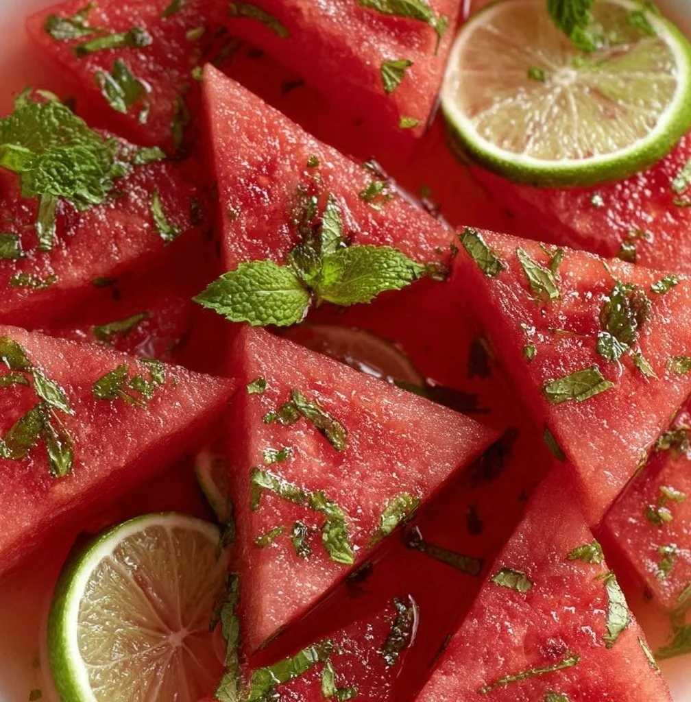 Refreshing Mojito Watermelon drink garnished with mint leaves.