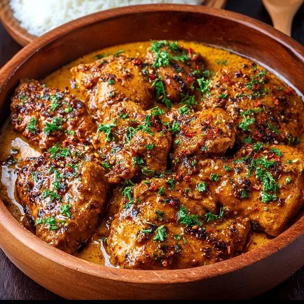 Delicious Cowboy Butter Chicken served with herbs and spices