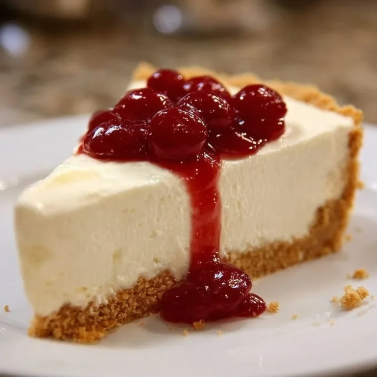 Delicious no-bake cheesecake topped with fruit.