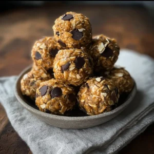 Delicious no-bake peanut butter energy bites ready to serve as a healthy snack.