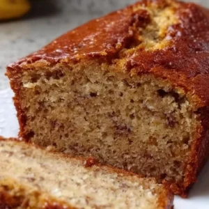 One Bowl Banana Bread Slice of moist one bowl banana bread with walnuts and banana slices