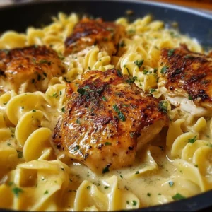 Delicious One-Pan Chicken served with Buttered Noodles for a quick meal