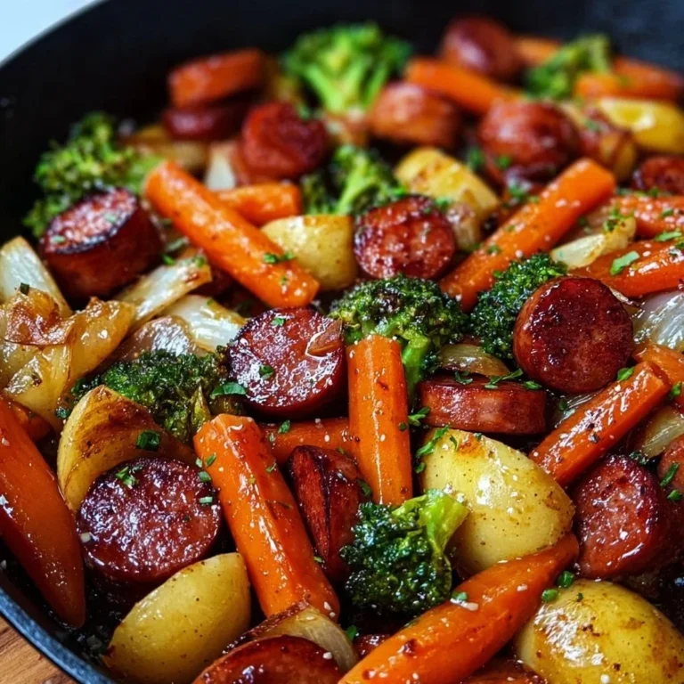 One-Pan Honey Garlic Kielbasa with colorful vegetables for a quick family meal.