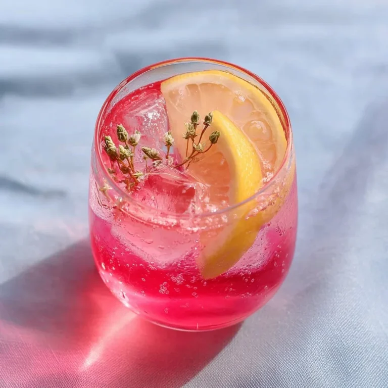 Delicious pink lemonade cocktail garnished with a lemon slice and mint