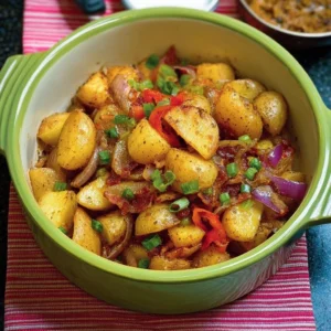 Potatoes O’Brien A serving of Potatoes O’Brien with colorful peppers and onions
