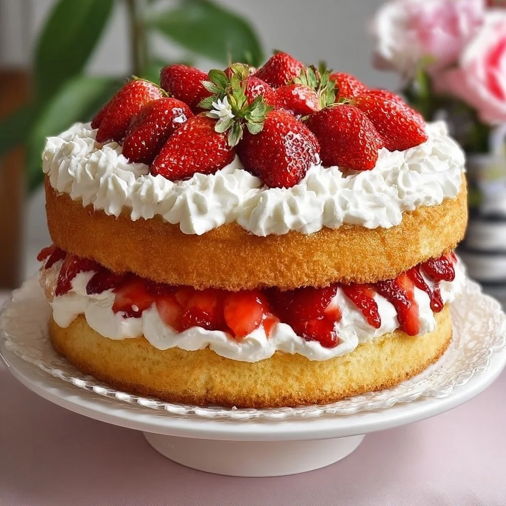 Delicious quick strawberry shortcake made with box cake mix and fresh strawberries.