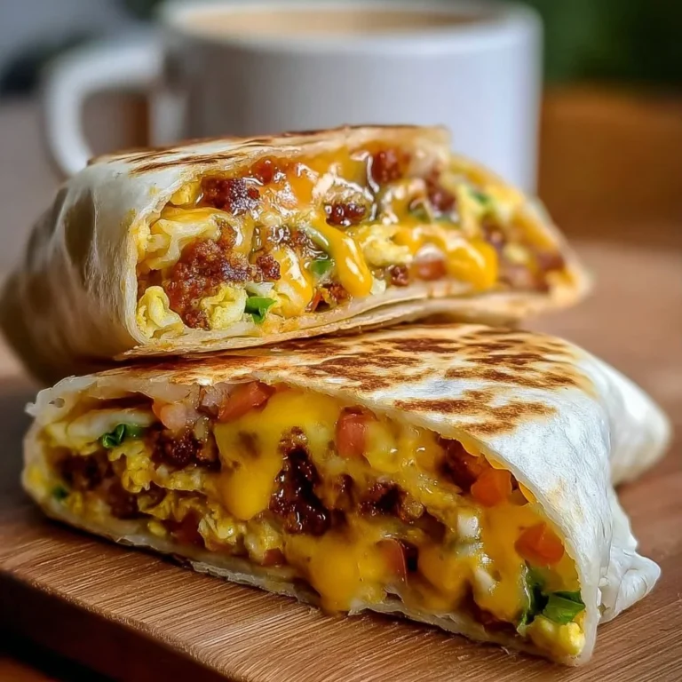 Delicious breakfast crunchwrap filled with eggs, cheese, and veggies