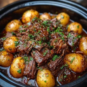 Slow Cooker Garlic Butter Beef with Potatoes - savory and easy recipe