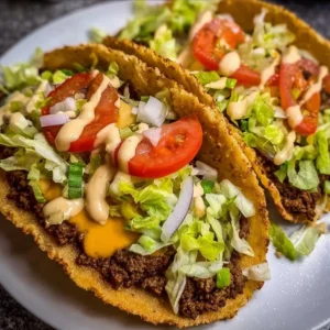 A delicious plate of Smash Burger Tacos with toppings and sauces.