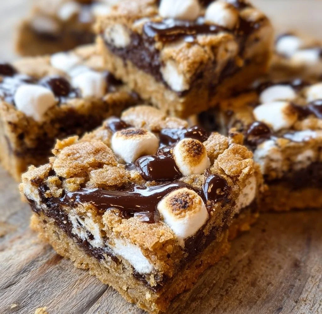 Home Delicious S'mores Cookie Bars with chocolate and marshmallows