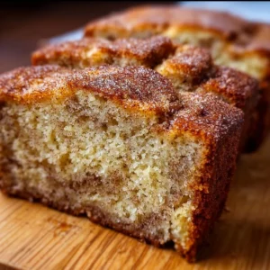 Delicious slice of snickerdoodle banana bread with cinnamon dusting
