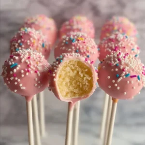Starbucks copycat birthday cake pops with sprinkles and colorful decorations