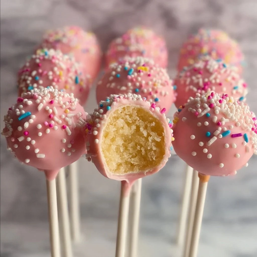 Starbucks copycat birthday cake pops with sprinkles and colorful decorations
