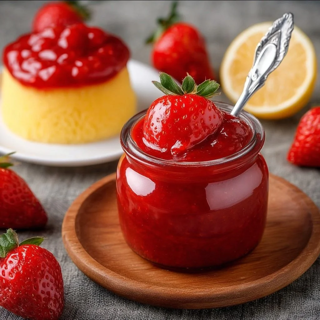 Delicious homemade strawberry sauce drizzled over dessert