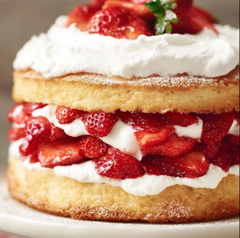 Delicious homemade strawberry shortcake with fresh strawberries and whipped cream
