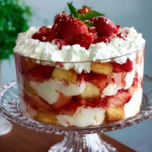 Delicious Strawberry Shortcake Trifle featuring layers of strawberries and cream