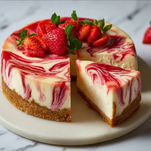 Strawberry Swirl Cheesecake Recipe Delicious strawberry swirl cheesecake with fresh strawberries and creamy filling