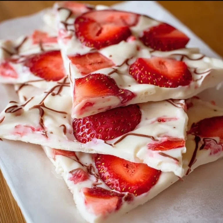 Delicious strawberry yogurt bark topped with fresh strawberries and nuts