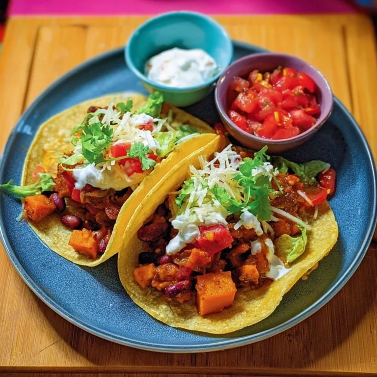 Sweet Potato and Bean Chilli Tacos served in a vibrant plate.