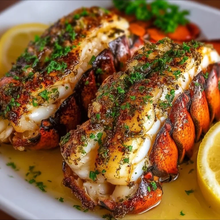 Deliciously cooked lobster tail served with lemon and herbs