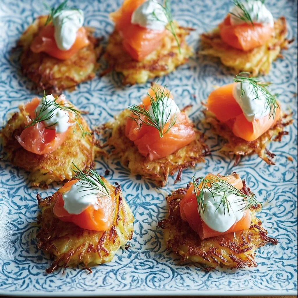 Röstis with Smoked Salmon and Sour Cream