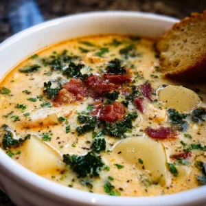 Tuscany Soup Olive Garden copycat recipe served in a bowl with bread