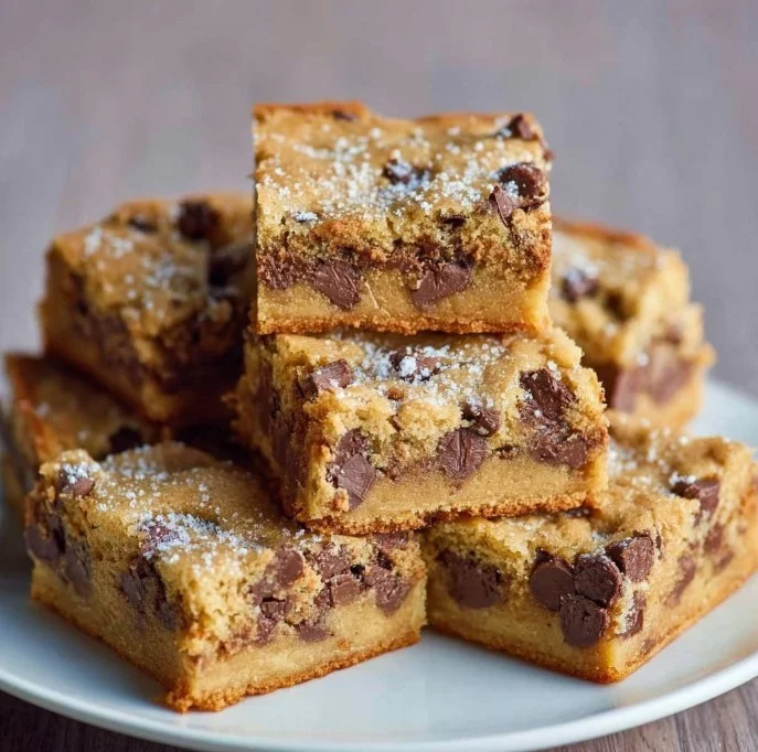 Delicious Ultimate Chocolate Chip Cookie Dough Bars displayed on a plate