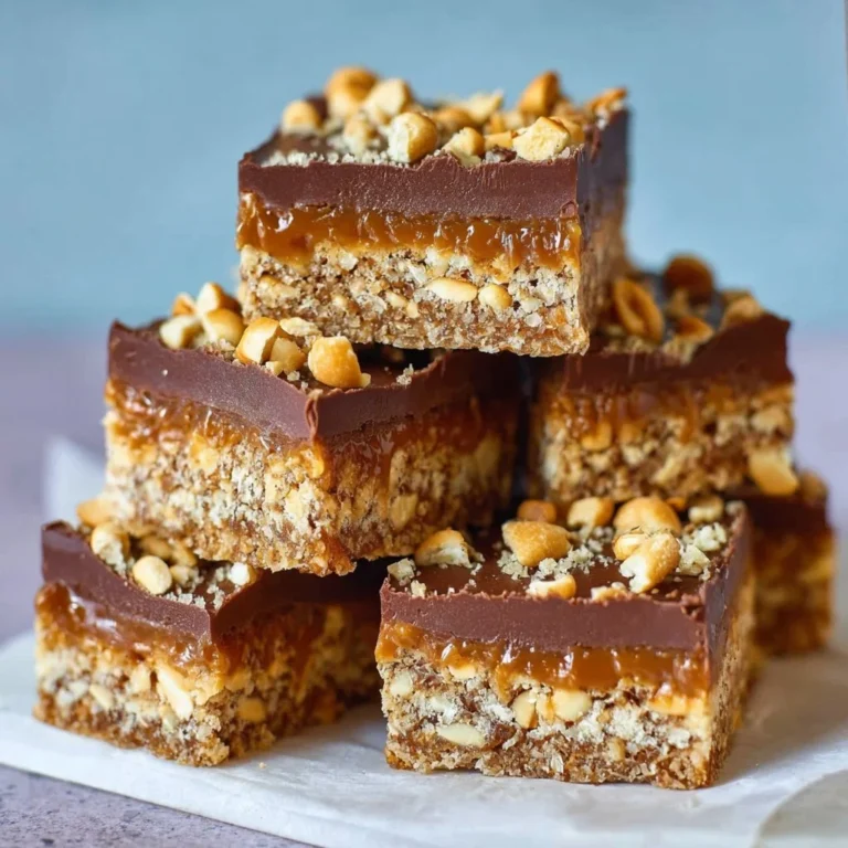 Delicious homemade Nutty Caramel Slice topped with nuts and caramel drizzle.