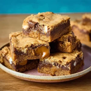 Delicious homemade peanut butter blondies topped with chocolate chips