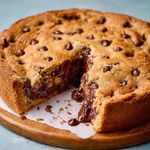Ultimate Stuffed Cookie Pie with chocolate chips and gooey filling