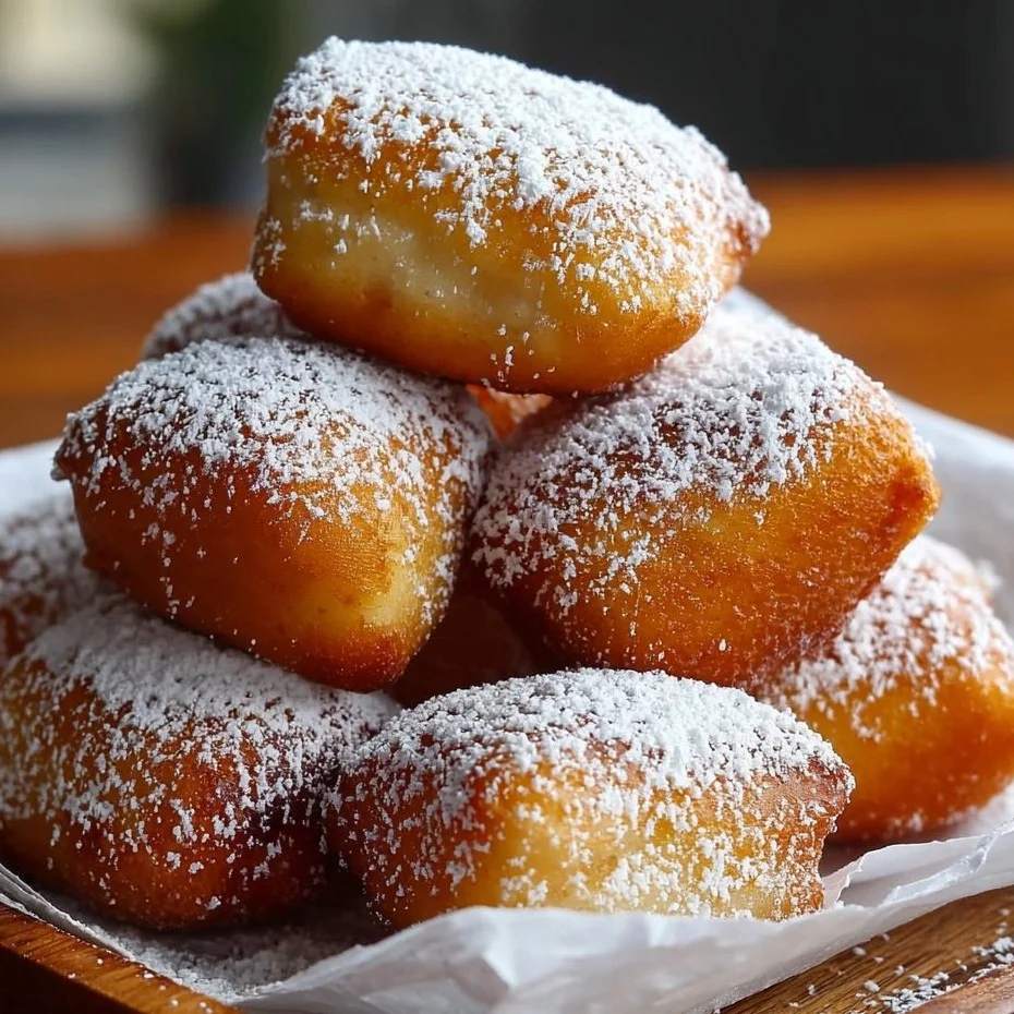 Delicious Vanilla French Fritters dusted with powdered sugar