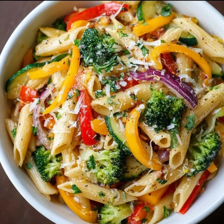 Delicious Vegetarian Pasta Primavera filled with fresh vegetables and herbs