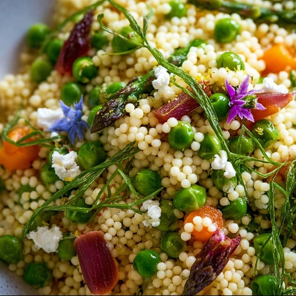 Vibrant Easter Spring Couscous Salad with fresh vegetables and herbs