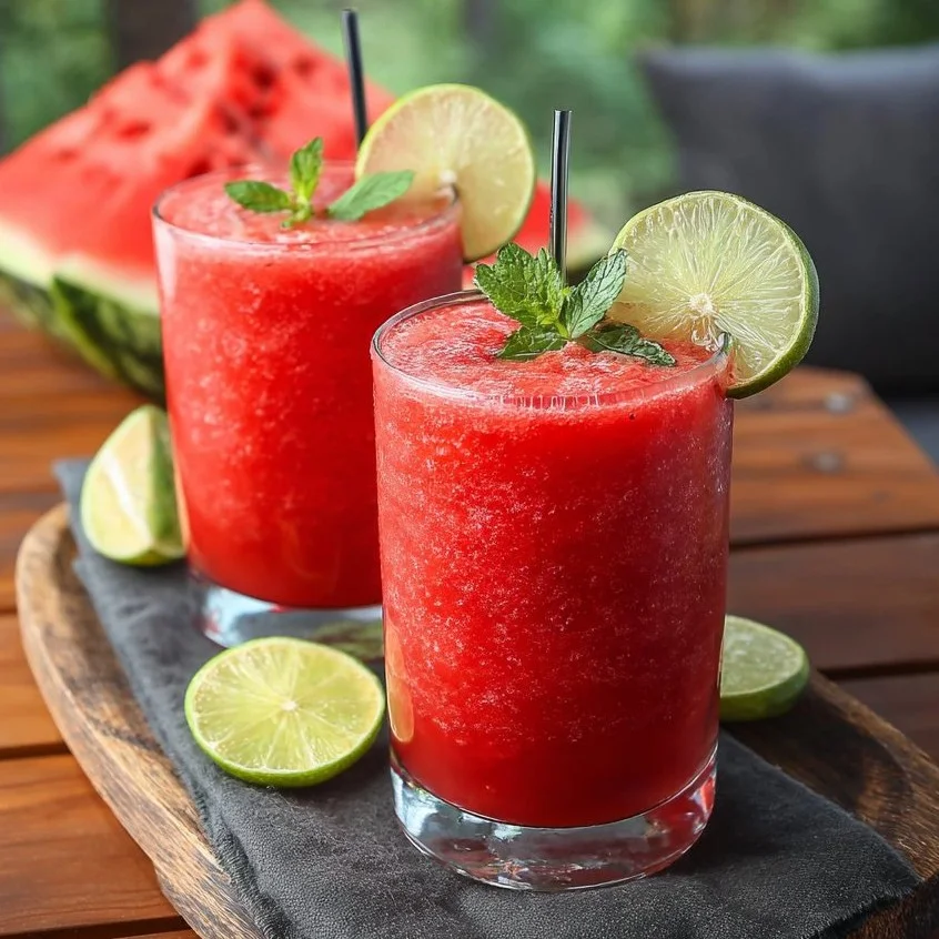 Refreshing watermelon slushie in a chilled glass