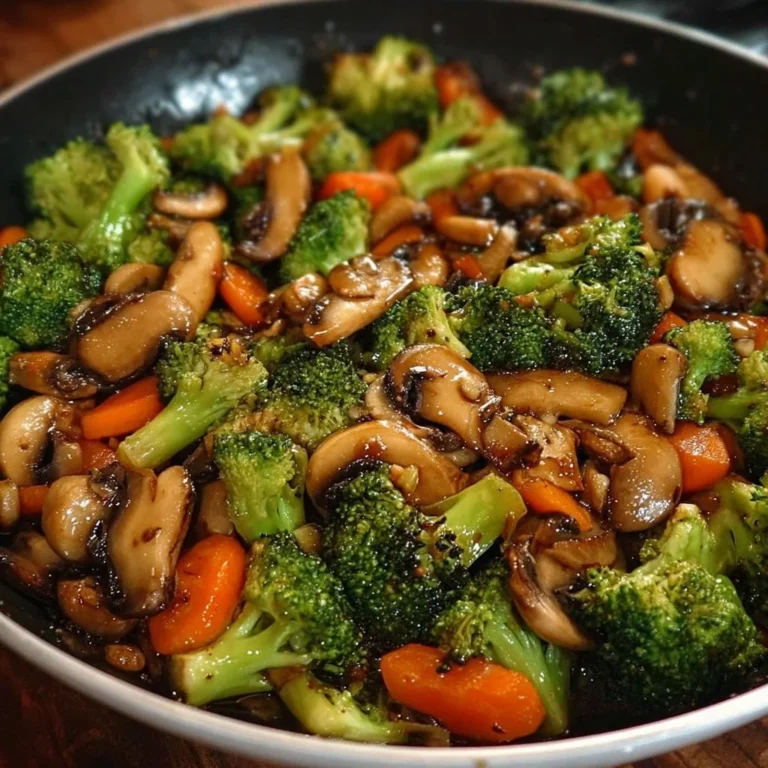 Quick 15-minute pan recipe featuring mushrooms, broccoli, and carrots