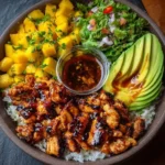 Delicious BBQ Chicken Mango Bowl served with fresh ingredients and vibrant colors