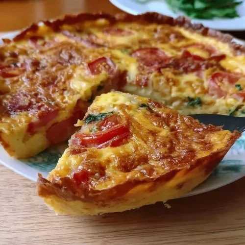 Ham, Cheese & Tomato Quiche made in an air fryer for a quick and tasty meal