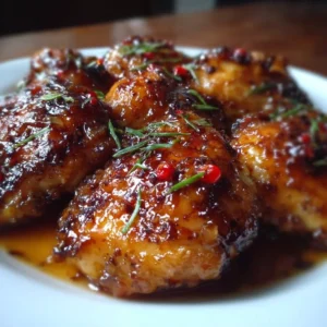 Baked Hot Honey Chicken Baked Hot Honey Chicken fresh out of the oven, garnished and ready to serve.