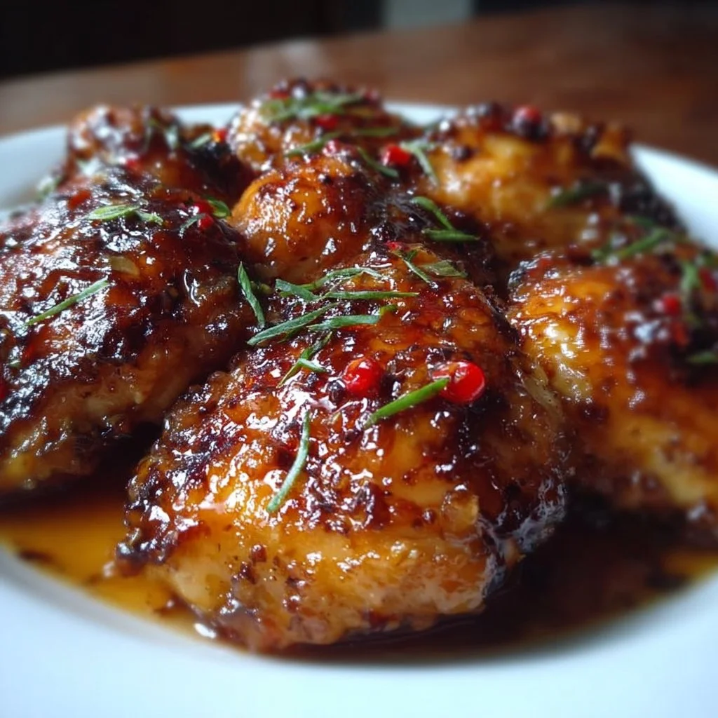 Baked Hot Honey Chicken fresh out of the oven, garnished and ready to serve.