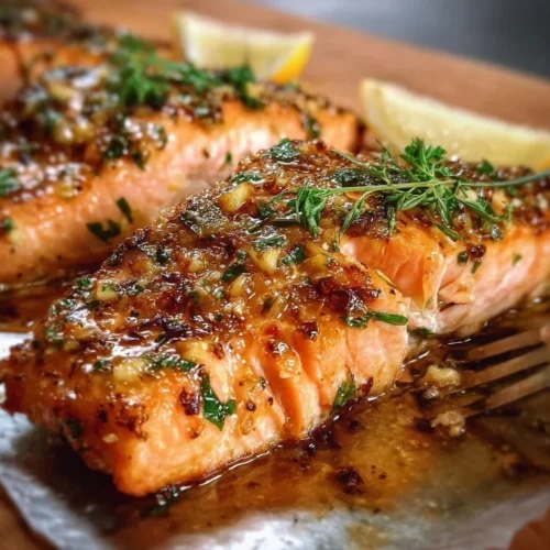 Baked Lemon Dijon Salmon with Garlic Baked Lemon Dijon Salmon topped with garlic for a flavorful meal