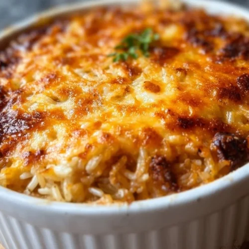 Delicious baked rice dish served with fresh herbs