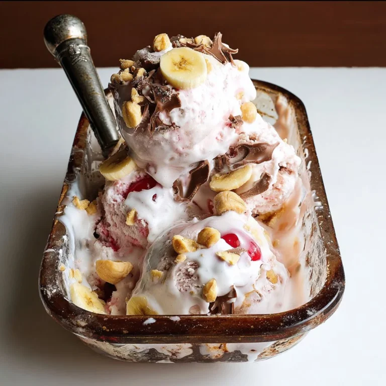 Delicious banana split ice cream with bananas, chocolate, and whipped cream