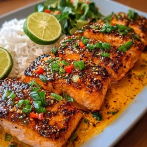 Bang Bang Salmon Recipe with spicy sauce and fresh ingredients