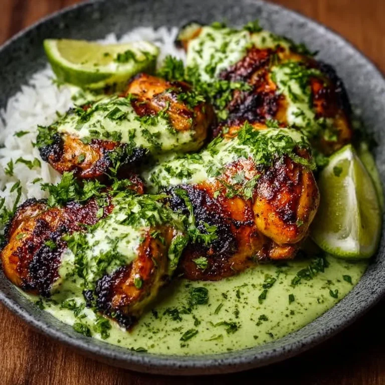 Delicious Peruvian chicken served with creamy green sauce on a plate