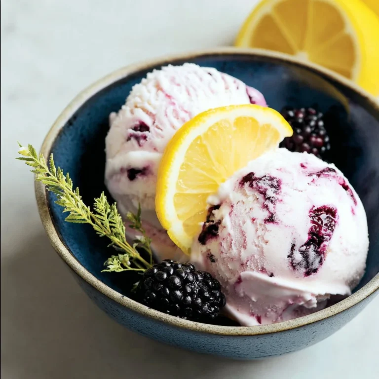 Delicious Blackberry Lemonade Ice Cream served in a bowl with fresh blackberries