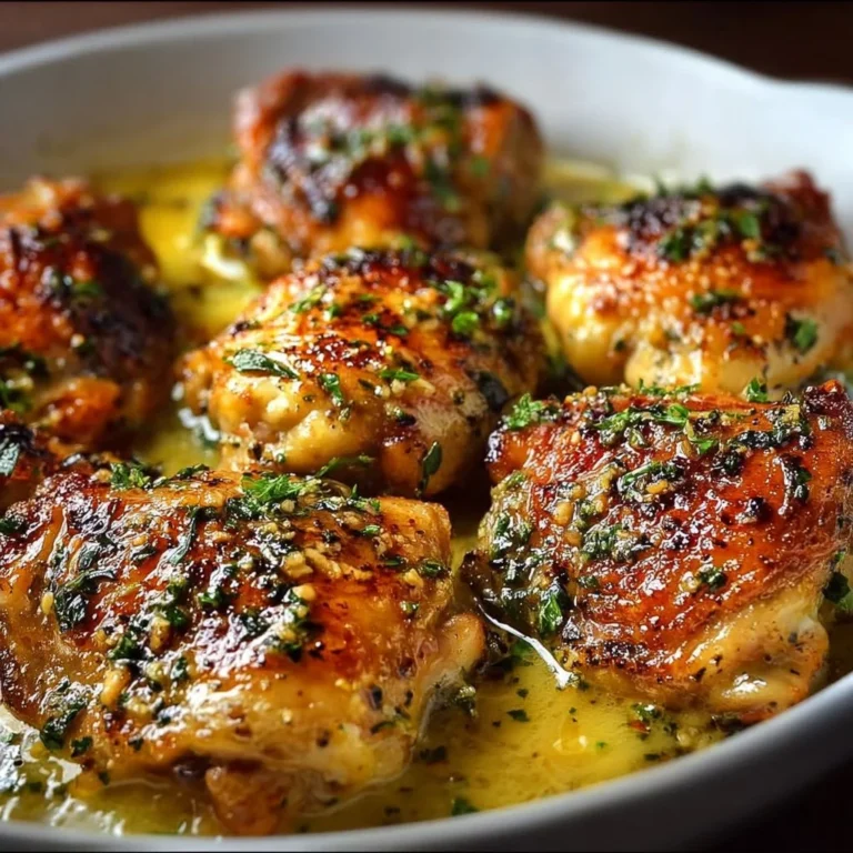 Bobby Flay's chicken thighs with creamy garlic sauce on a plate