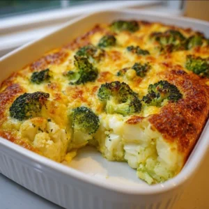 Broccoli and Cauliflower Cottage Cheese Bake: Comfort Dinner Delicious Broccoli and Cauliflower Cottage Cheese Bake served in a casserole dish